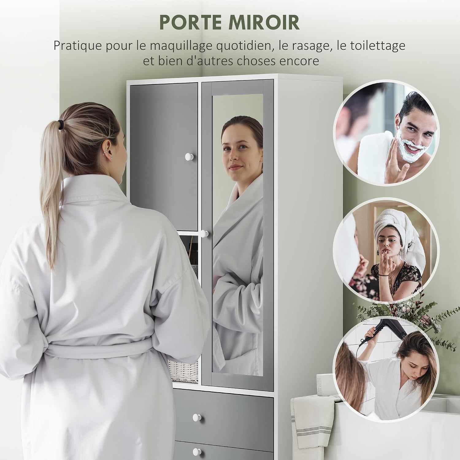 Thumbnail 5 de HOMCOM Meuble de bain haut gris blanc