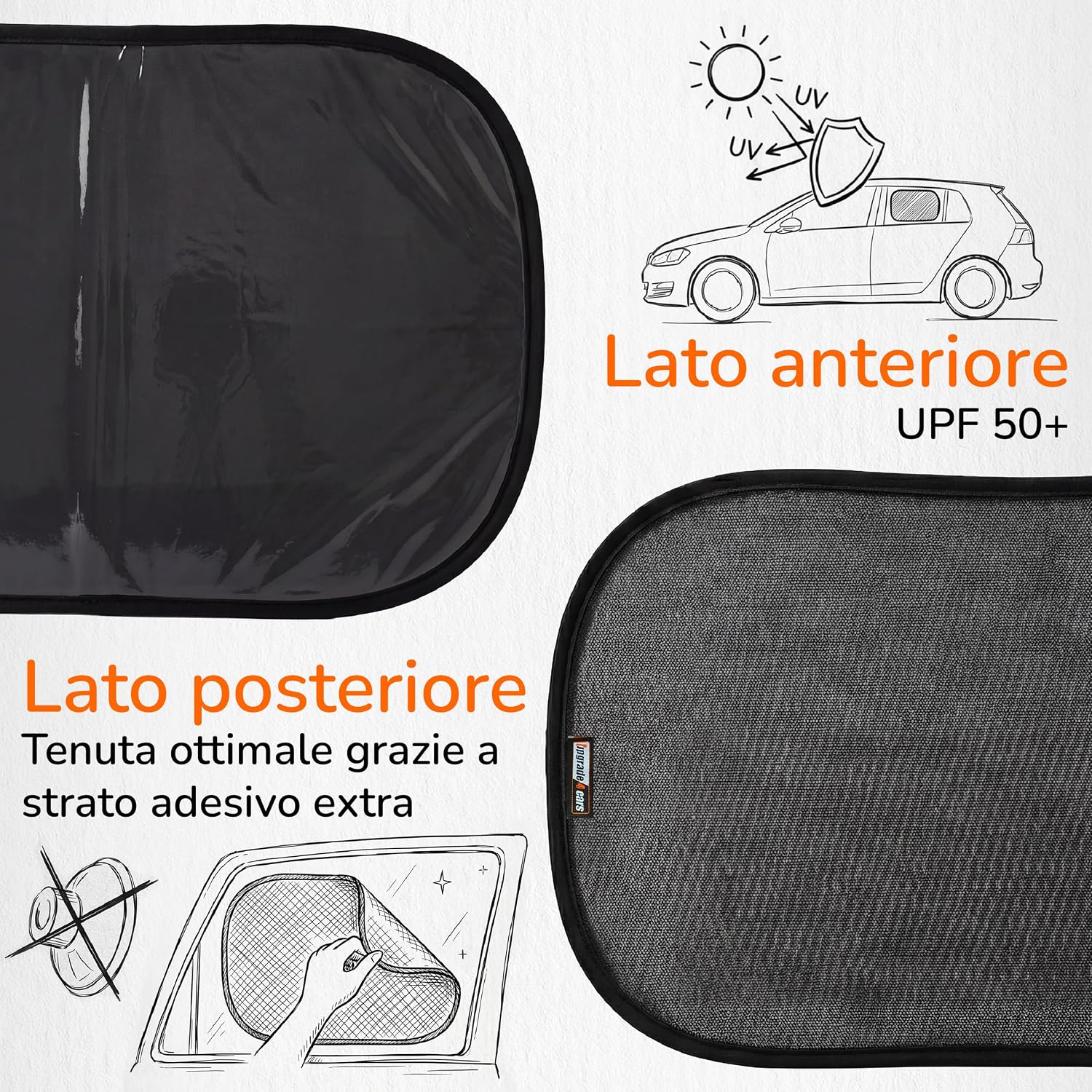 Detalle de Upgrade4cars 2 x Parasole Auto per Bambini con Protezione UV – Pellicola Sottile Autoadesiva per Finestrini Laterali