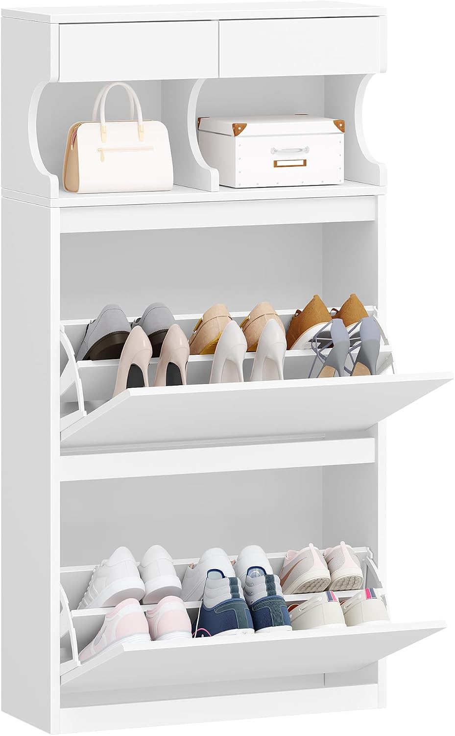 Detalle de Hzuaneri SR46603X : meuble à chaussures blanc avec séparateurs réglables (jusqu’à 12 paires, 2 abattants)