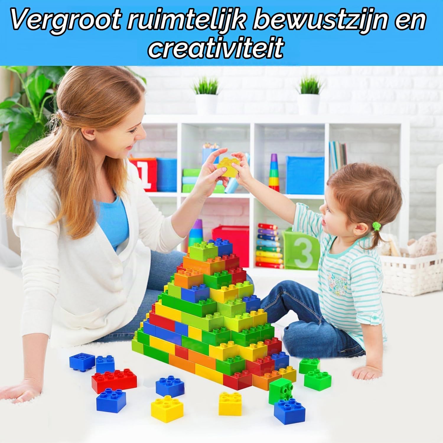 Detalle de Cabeeskii hbx-168 grote bouwstenen, 60 stuks in 6 kleuren en 2 formaten