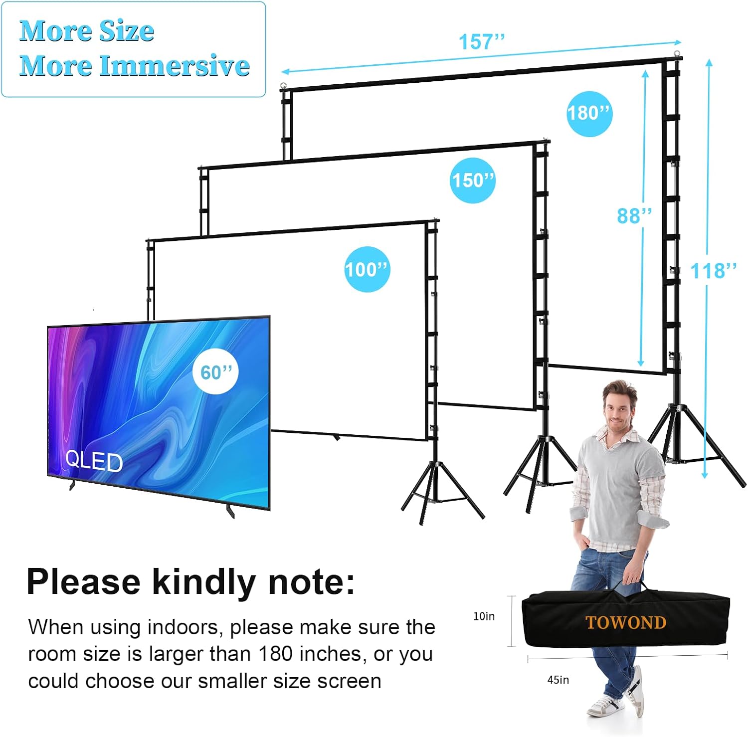 Detalle 1 de TOWOND 180 inch projector screen for outdoors