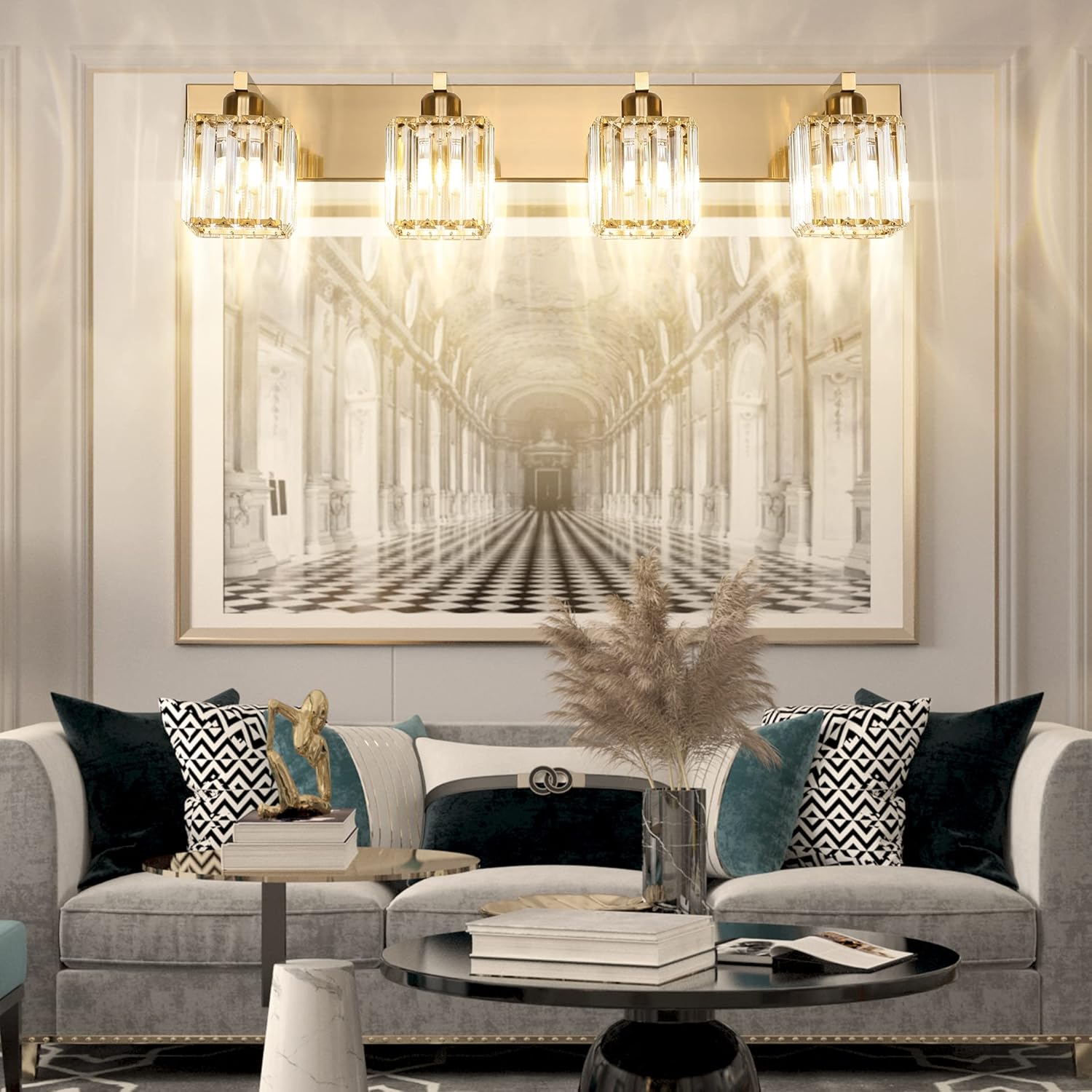 Thumbnail 5 de Aipsun Modern Crystal Brushed Brass 4-Light Vanity Light (Excludes Bulbs)
