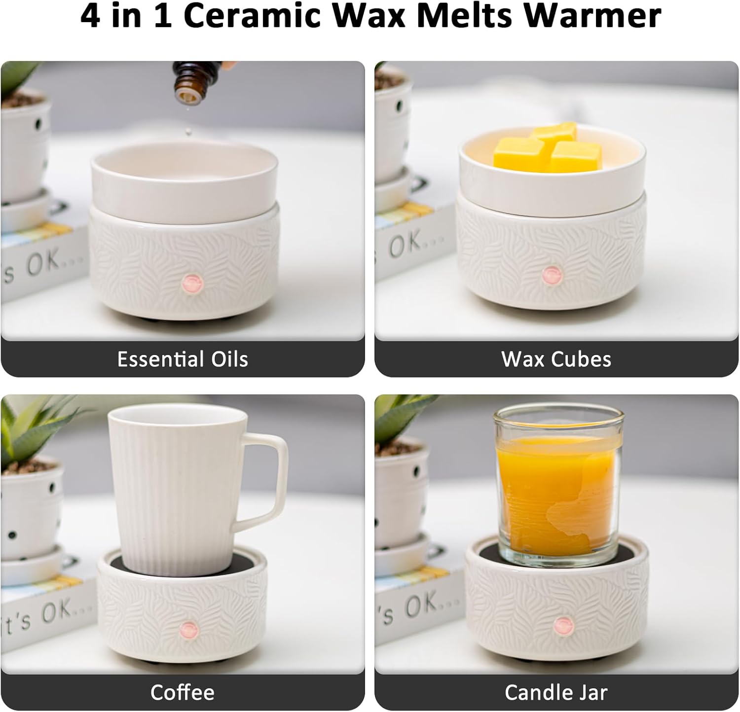 Thumbnail 2 de Dialan’s Electric Wax Melts Candle Burner 3-in-1 Ceramic Wax Warmer (Embossed Leaves)