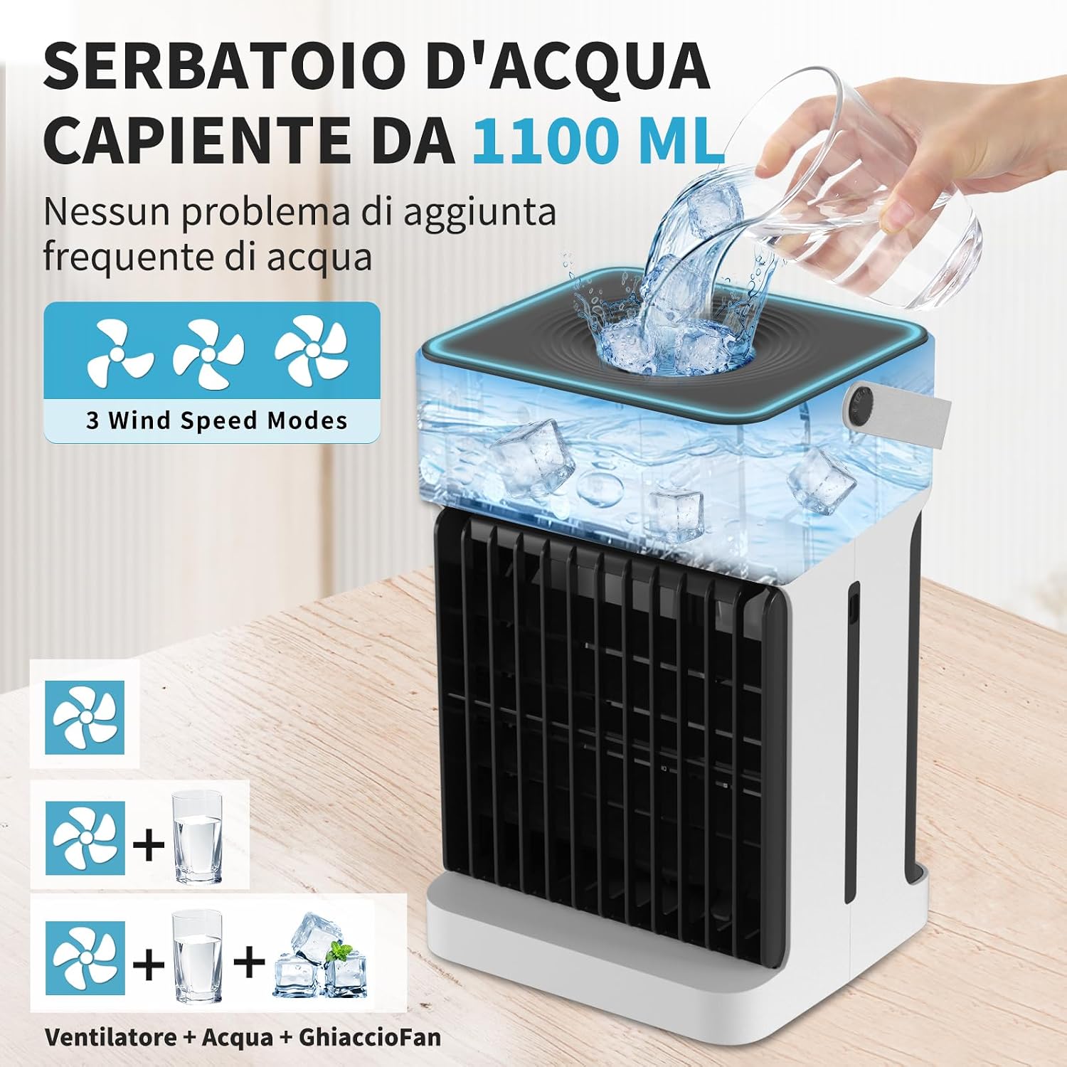 Thumbnail 2 de YFFU Condizionatore Portatile con Telecomando: doppio motore, nebulizzazione e gestione USB a 1100 ml