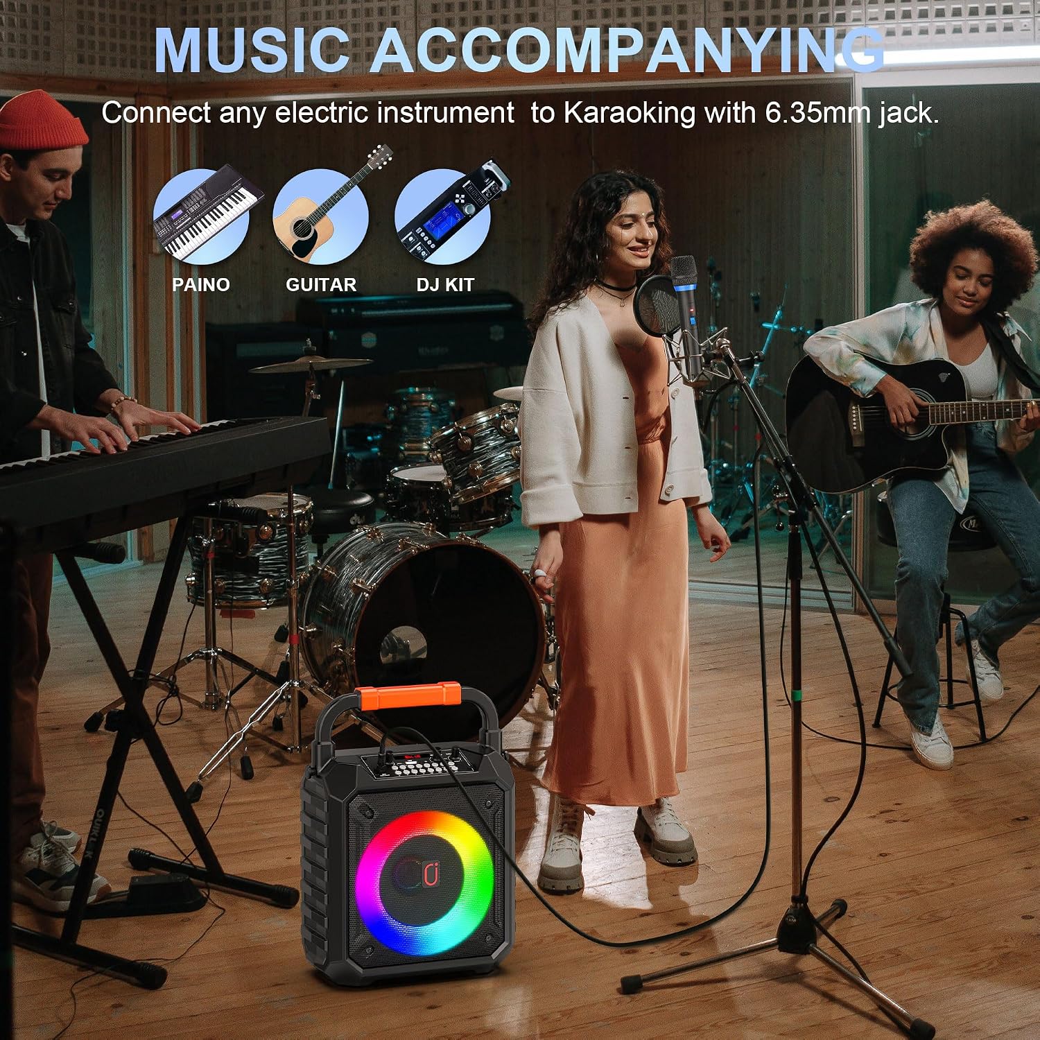 Detalle de JYX T17T Karaoke Machine with Two Wireless Microphones, Bluetooth and RGB Lights