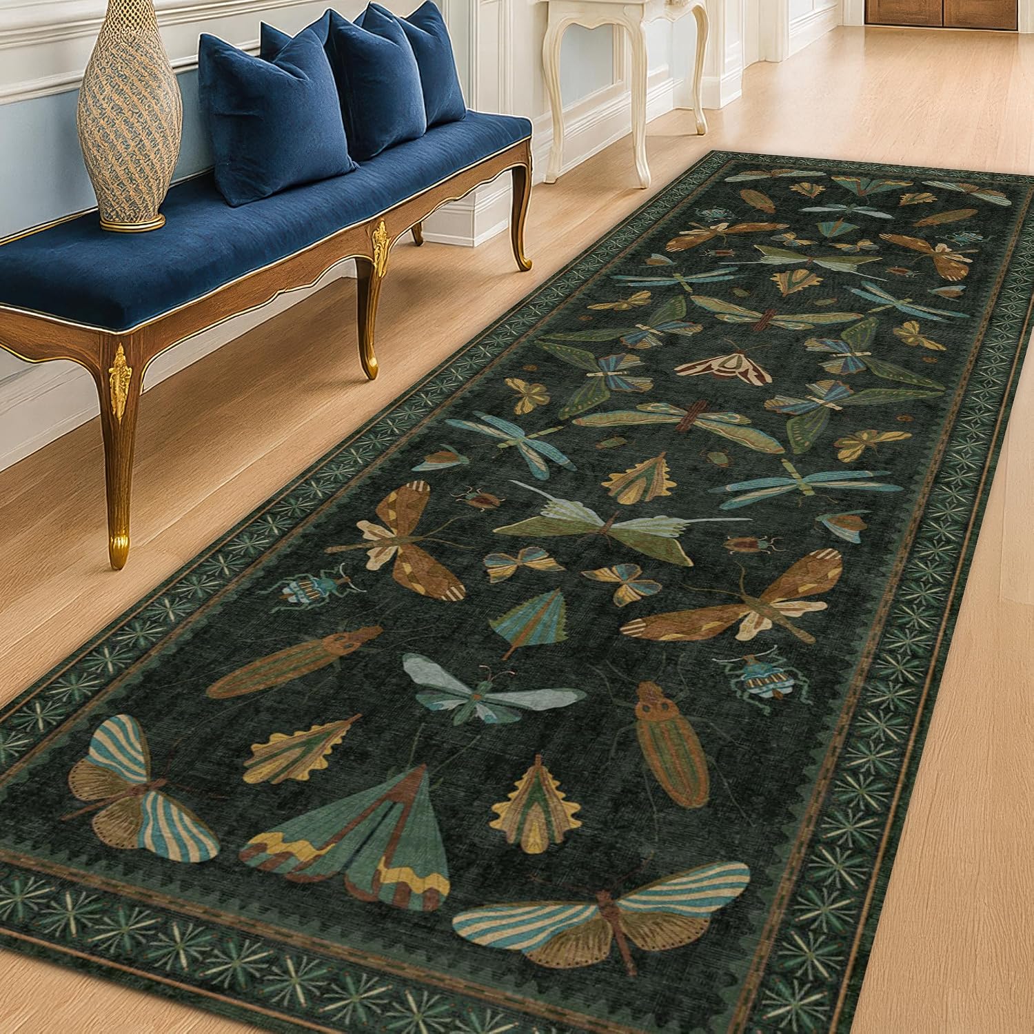 Detalle de Hazo Haus Dark Green Hallway Runner Rug, Washable 2'6" x 8' Non-Slip
