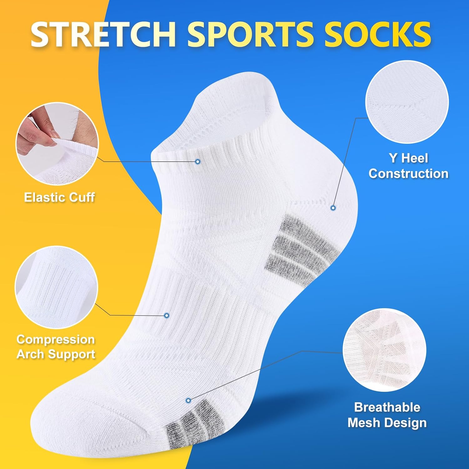Thumbnail 1 de SockWaddles Trainer Socks (6 Pairs) – Anti-blister cushioned ankle running socks in white/black