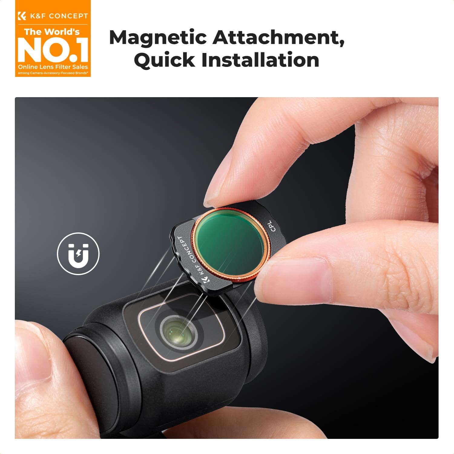 Detalle 2 de K&F CONCEPT Filtre ND32-512 Magnétique pour DJI Osmo Pocket 3 – Nano-revêtements, Étanche et Léger