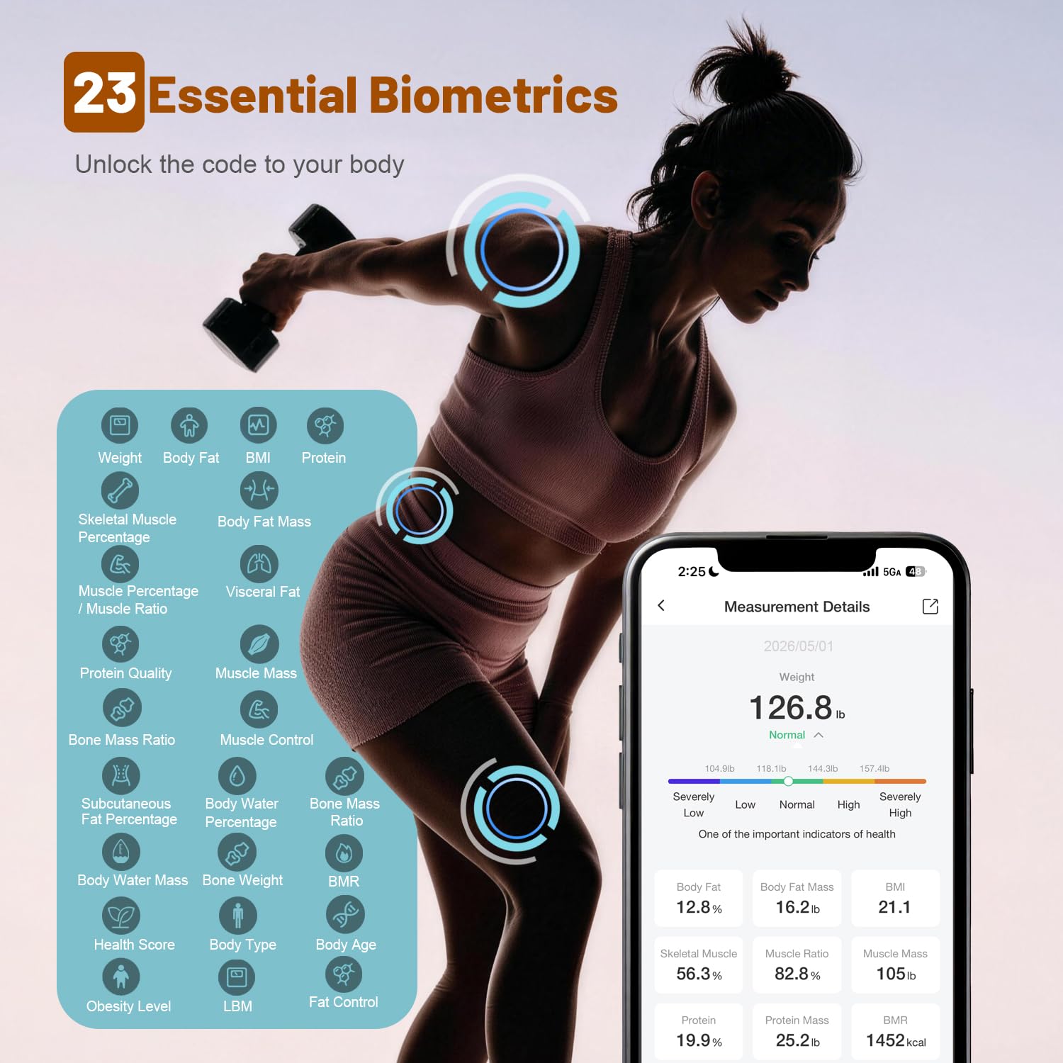 Detalle 1 de LOBRULLT Smart Body Weight Scale, 5.8-Inch Display, Bluetooth, 23 Metrics