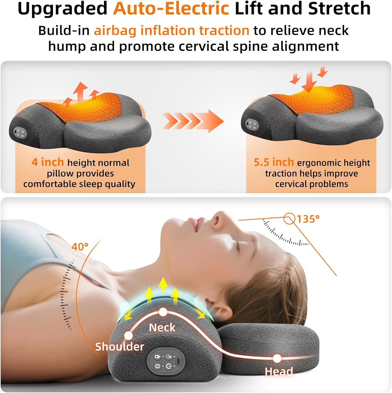 Detalle de Upalled Cordless Heated Neck Massager Pillow with Massage and Stretching