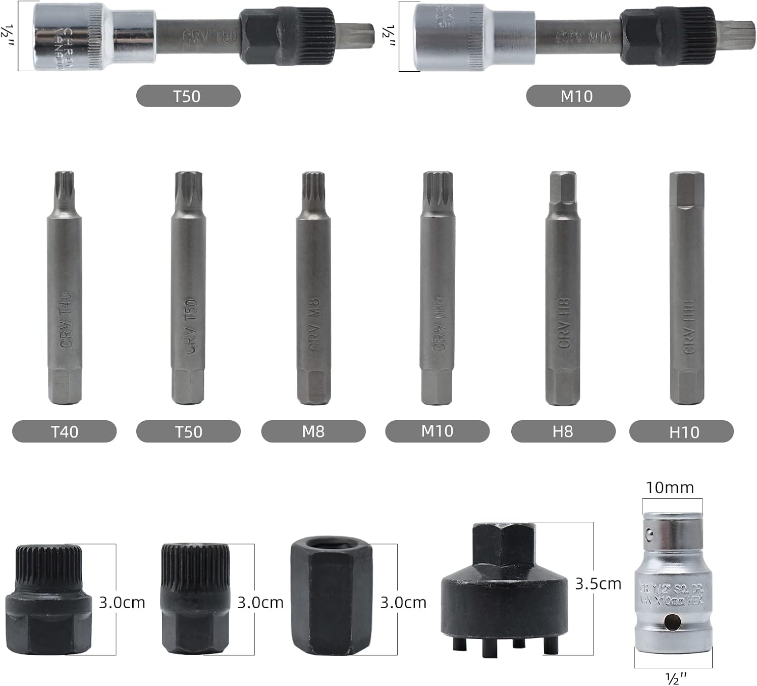 Detalle de CCLIFE Lichtmaschinen-Werkzeug-Satz (13-tlg.) mit 12,5 mm Antrieb und Bits für den Wechsel verschiedener Fahrzeuge