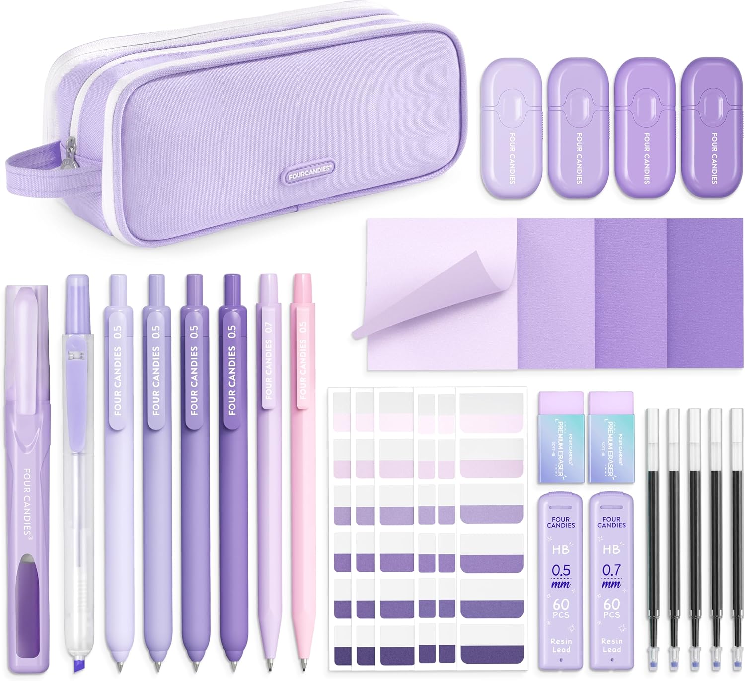 Detalle de Four Candies Stationery Set with Purple Case