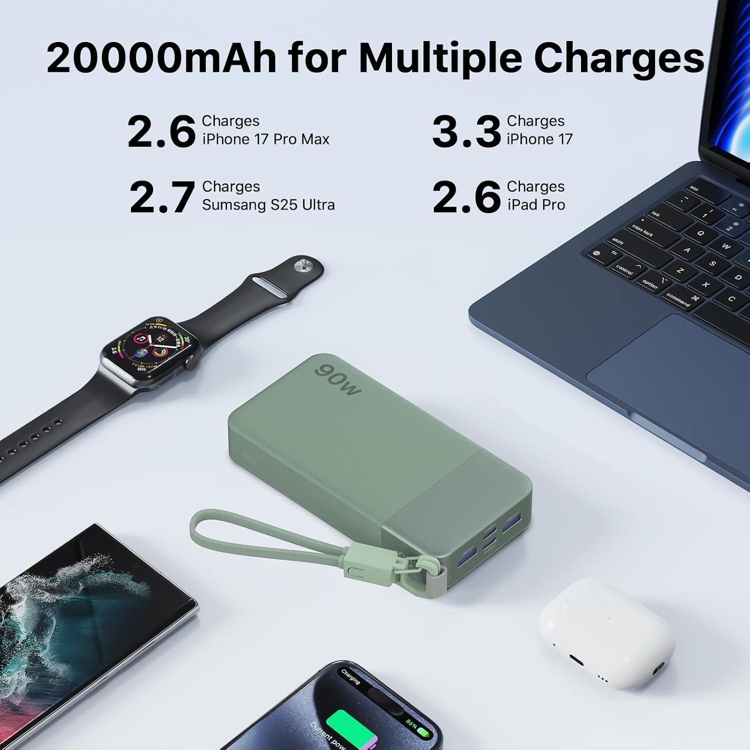Detalle de NOBIS N2981 90W 20,000mAh Power Bank with Digital Display