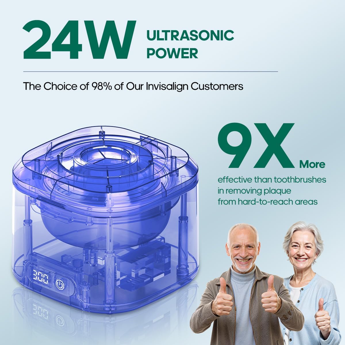 Thumbnail 2 de Upgraded Ultrasonic Retainer Cleaner Machine (49kHz) with 4-speed digital timer, 340ML tank