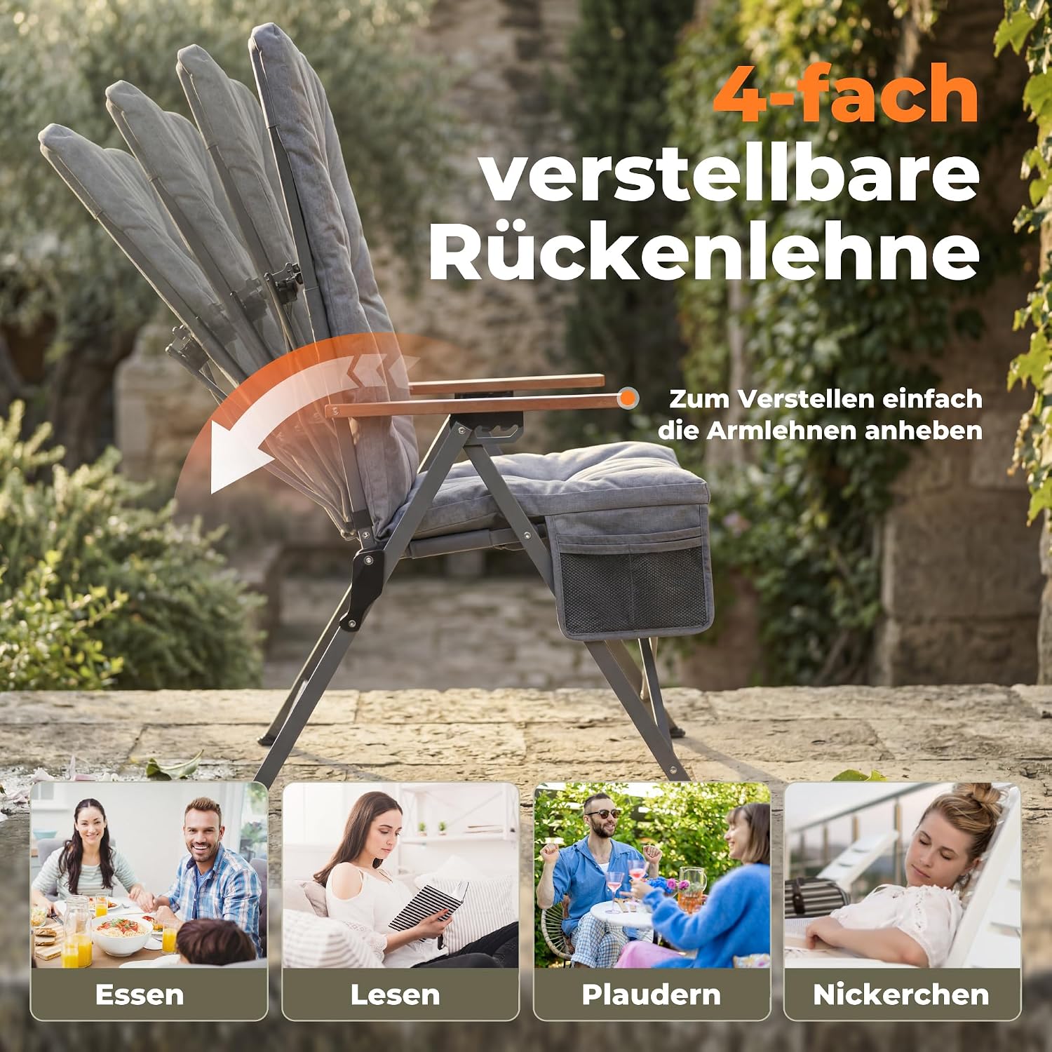 Detalle 2 de Homecall Faltbarer Campingstuhl Hochlehner 150 kg Belastbarkeit – Luxus Klappstuhl