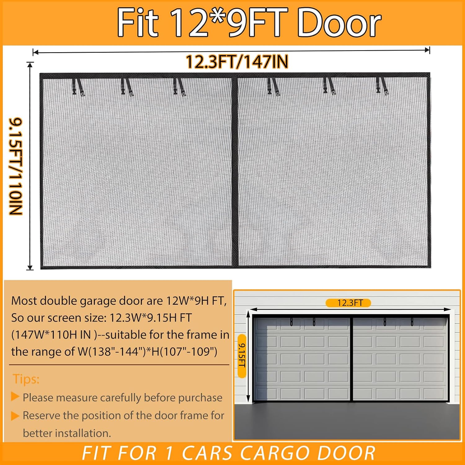 Detalle de Elytsemoh 12.3 x 9.15 ft Fiberglass Garage Screen Door with Magnetic Closure
