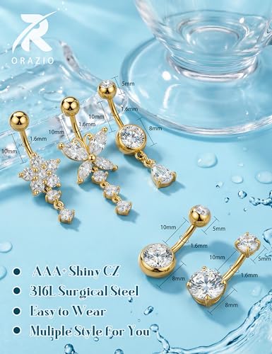 Thumbnail 5 de ORAZIO 5 Stück Bauchnabelpiercing Set Gold – Chirurgenstahl, nickelfrei