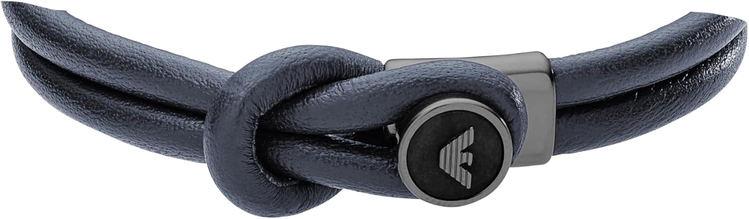 Thumbnail 1 de Emporio Armani bracciale da uomo in acciaio e pelle blu con chiusura a maglie