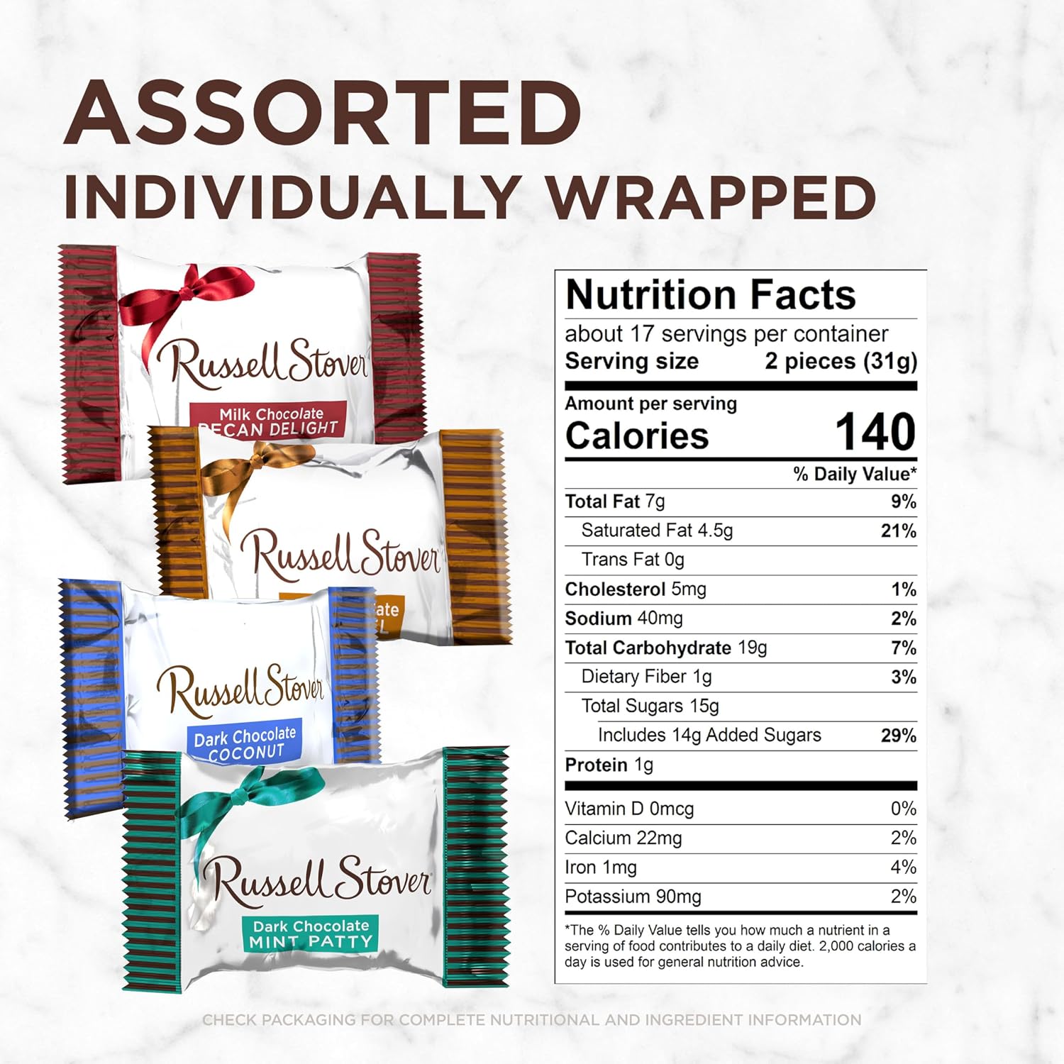 Detalle de Russell Stover 9795 Assorted Chocolates, 18.4 oz Bag, 4 Varieties