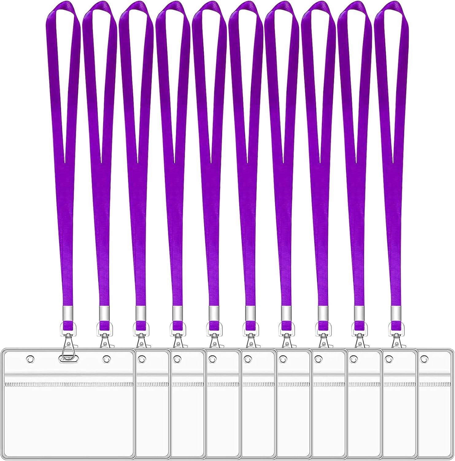 XHDA Purple 10PCS Lanyards with Card Holders and ID Card PVC Wallets