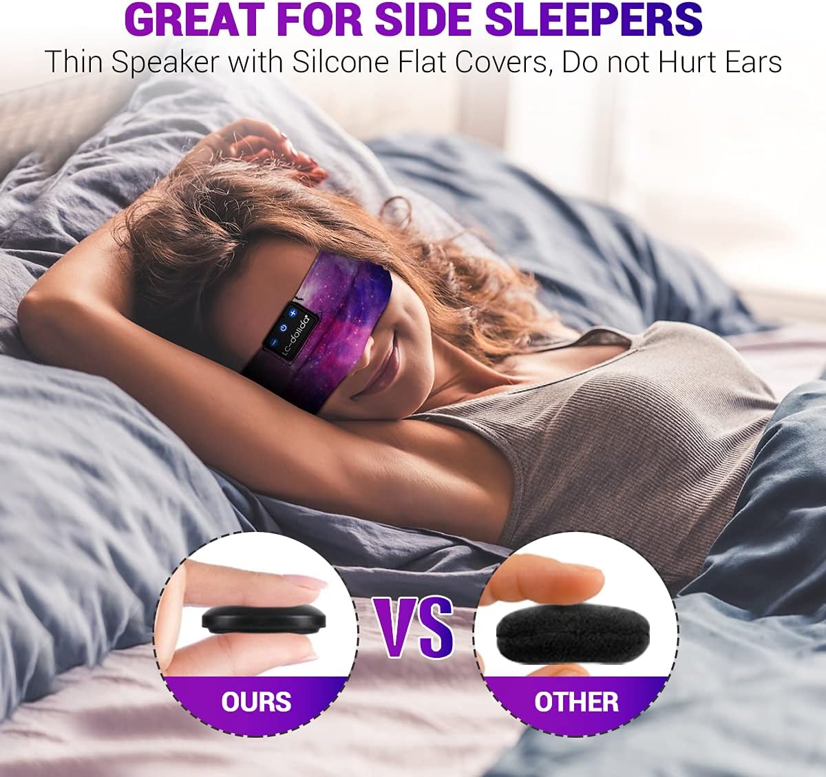 Detalle 2 de LC-dolida Sleep Headphones Bluetooth Headband with Stereo Speakers, Sleep Mask & Microphone