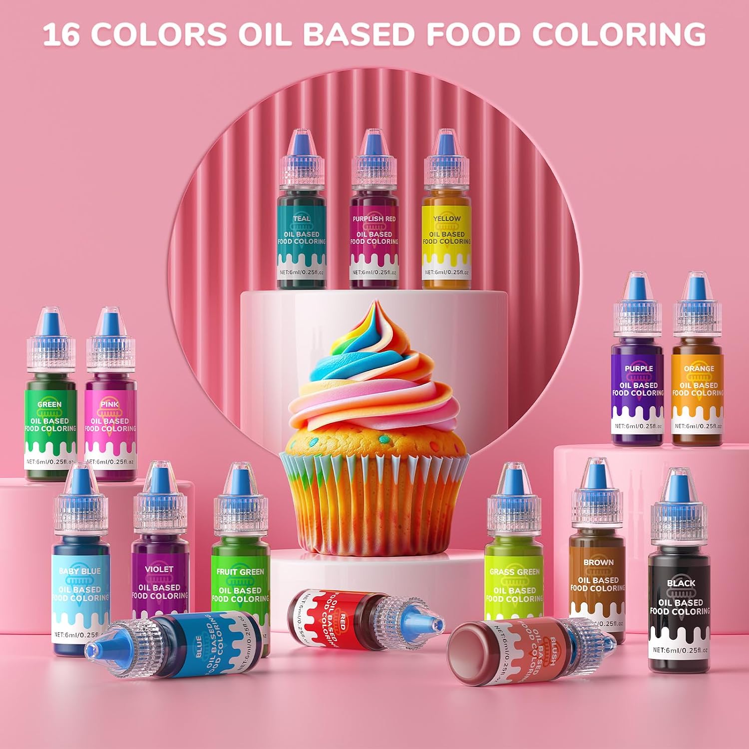 Detalle de Wayin Oil-Based Food Coloring Set for Chocolate, 16 Colors, 0.25 fl oz