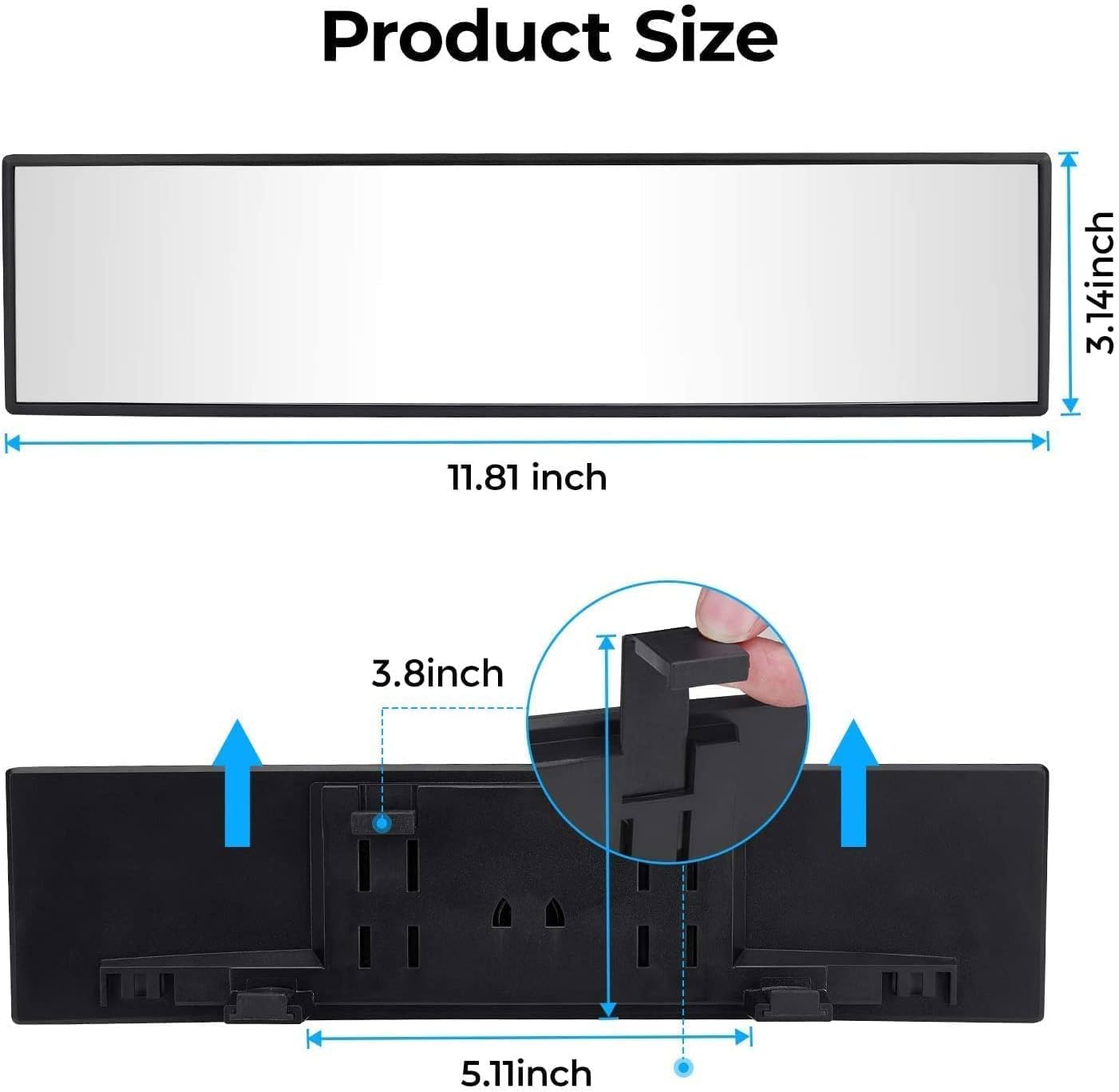 Detalle 2 de JOYTUTUS Universal 11.81" Panoramic Convex Rear View Mirror (Clear Clip-On)