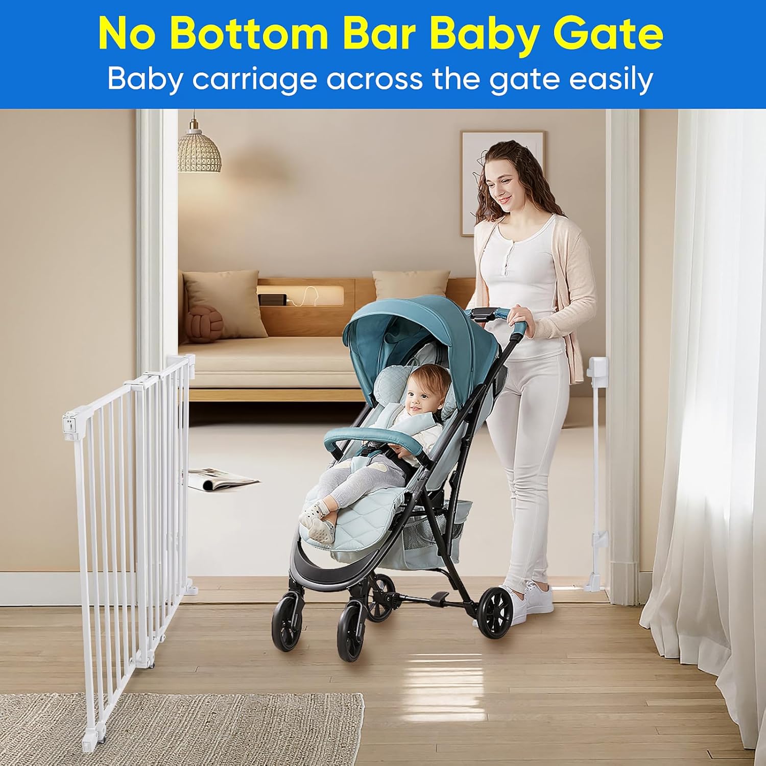 Thumbnail 2 de Upgraded 29-43" No Bottom Bar Baby Gate with Gate Pulley – Heavy-Duty Hardware Mount