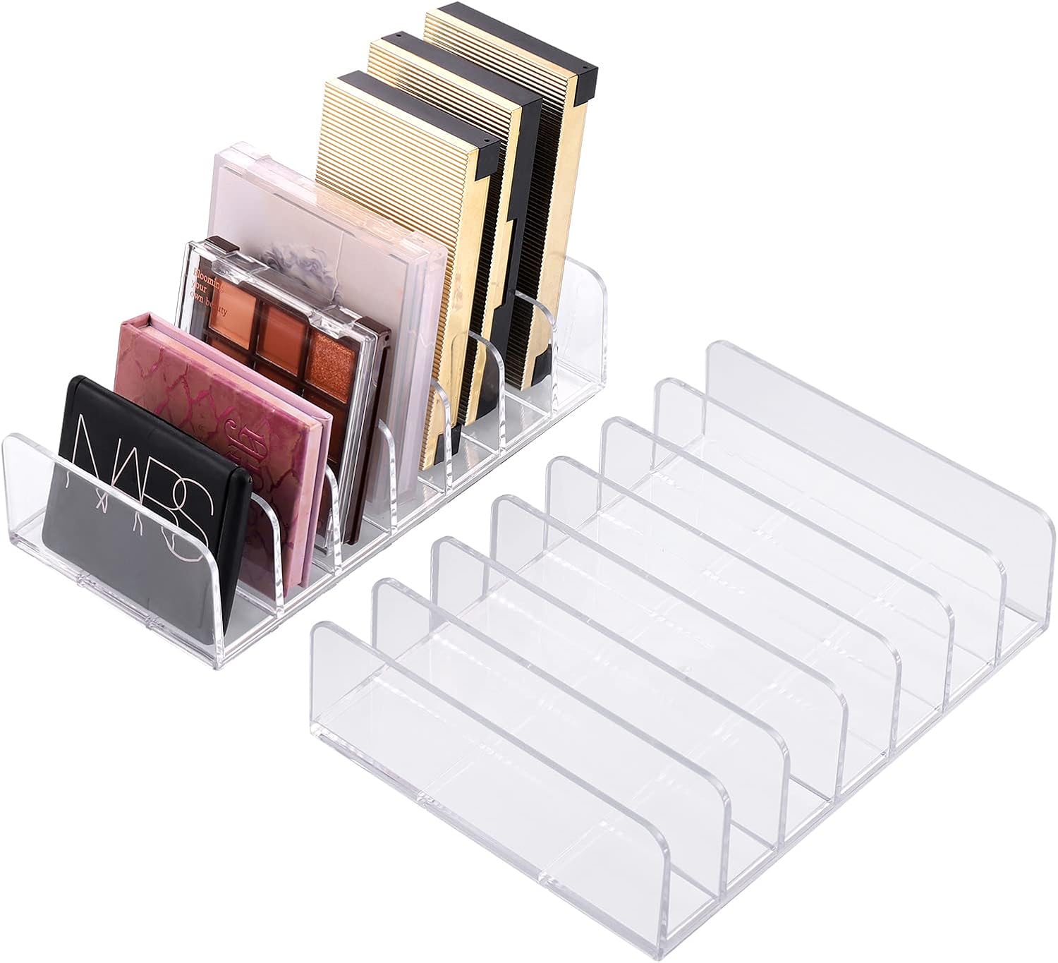 Fentar 2-Pack Clear Acrylic Eyeshadow Palette Organisers (7 Slots, Compact Desk Storage)