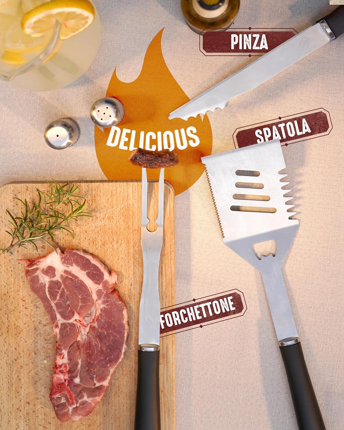 Thumbnail 5 de HORUS 23 Set barbecue con guanto ignifugo EN 407:2020, grembiule Oxford e accessori in acciaio inox