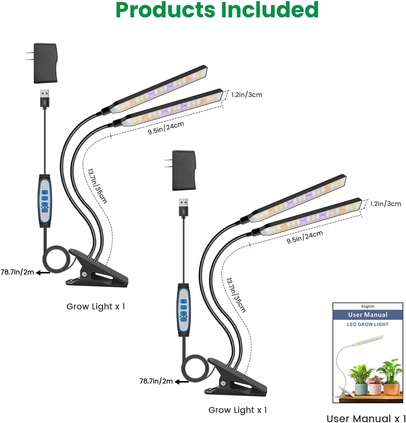 Thumbnail 6 de Aumtrly ZY-L20C Clip-On Grow Lights, 228 LEDs, Full Spectrum, 2-Pack
