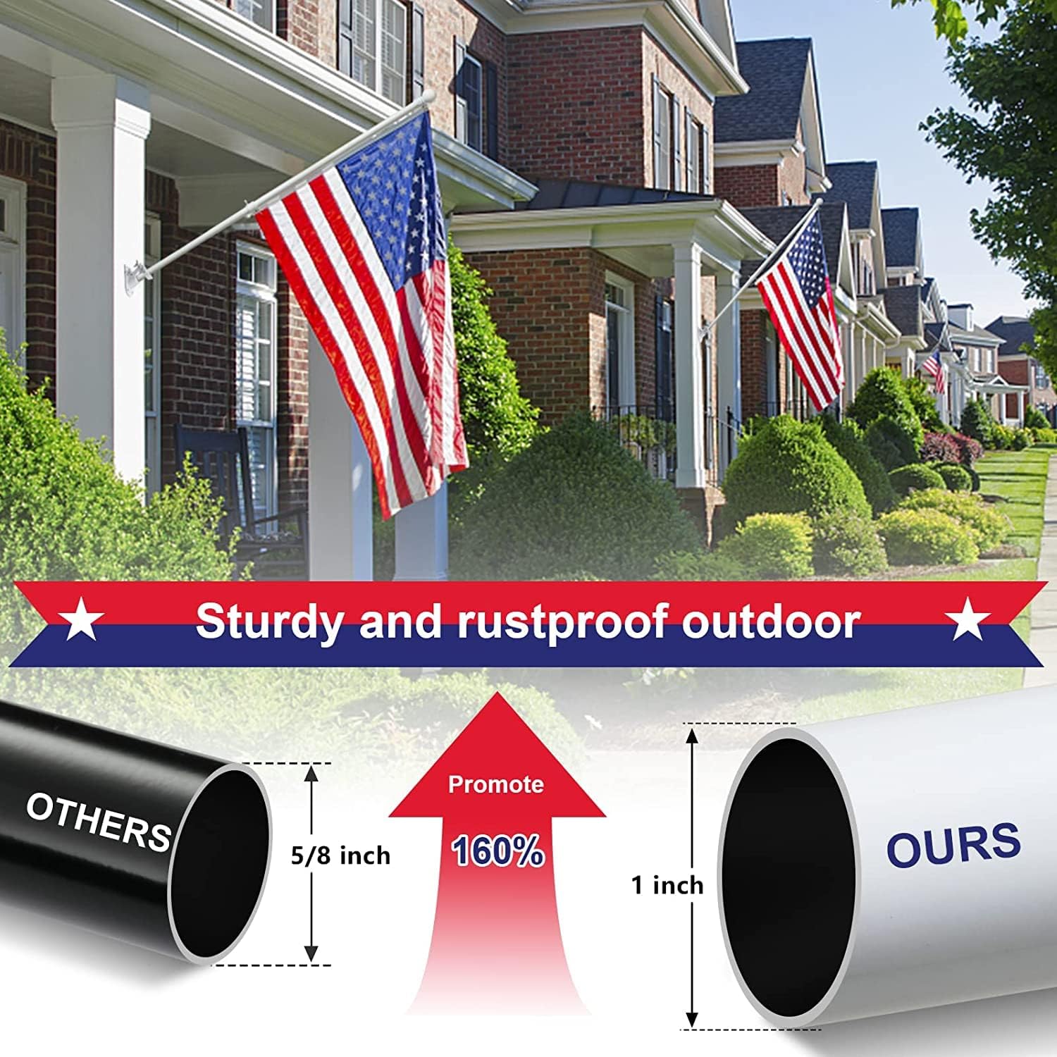 Detalle de cogardenshower 5ft Flagpole Kit, 1-Inch Metal Pole with Two-Angle Mount