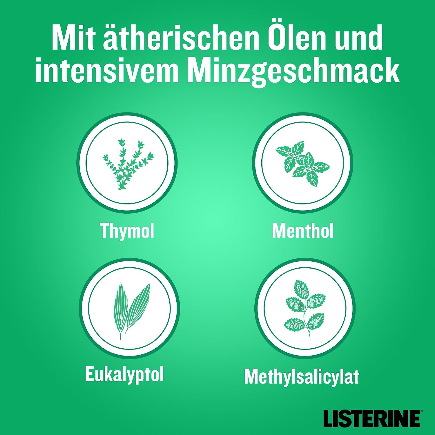 Detalle de Listerine Fresh Mint Mundspülung 4 x 750 ml – antibakteriell für frischen Atem