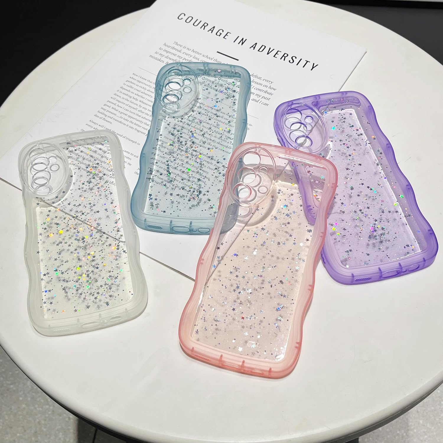 Thumbnail 6 de ZTOFERA Clear Curly Wave TPU Case for Samsung Galaxy A14 4G/5G (6.6-inch) – Blue Sparkle Star Glitter