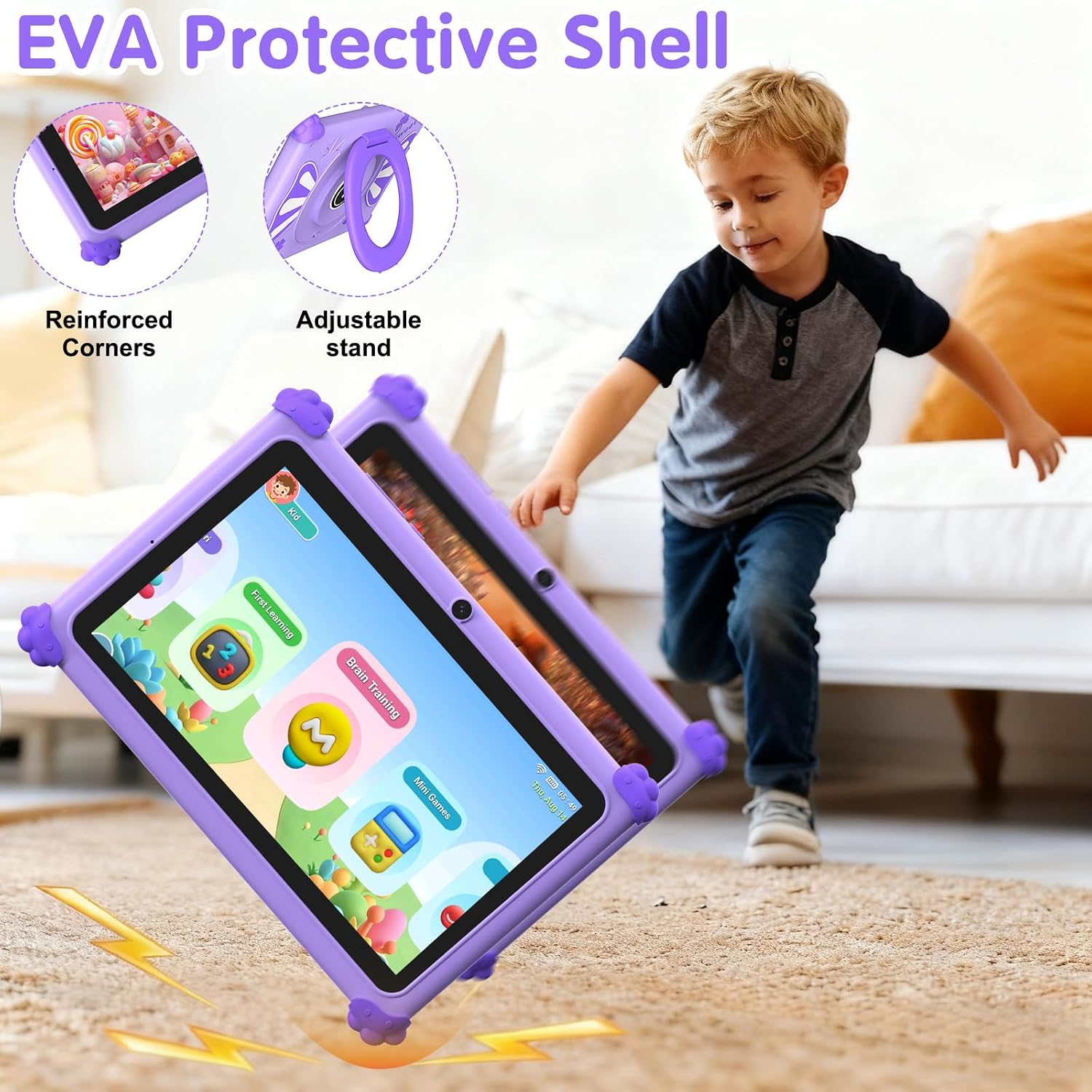 Detalle 2 de ascrecem Kinder Tablet 7 Zoll mit Android 15, 6 GB RAM, 32 GB Speicher & WiFi 6 (lila)