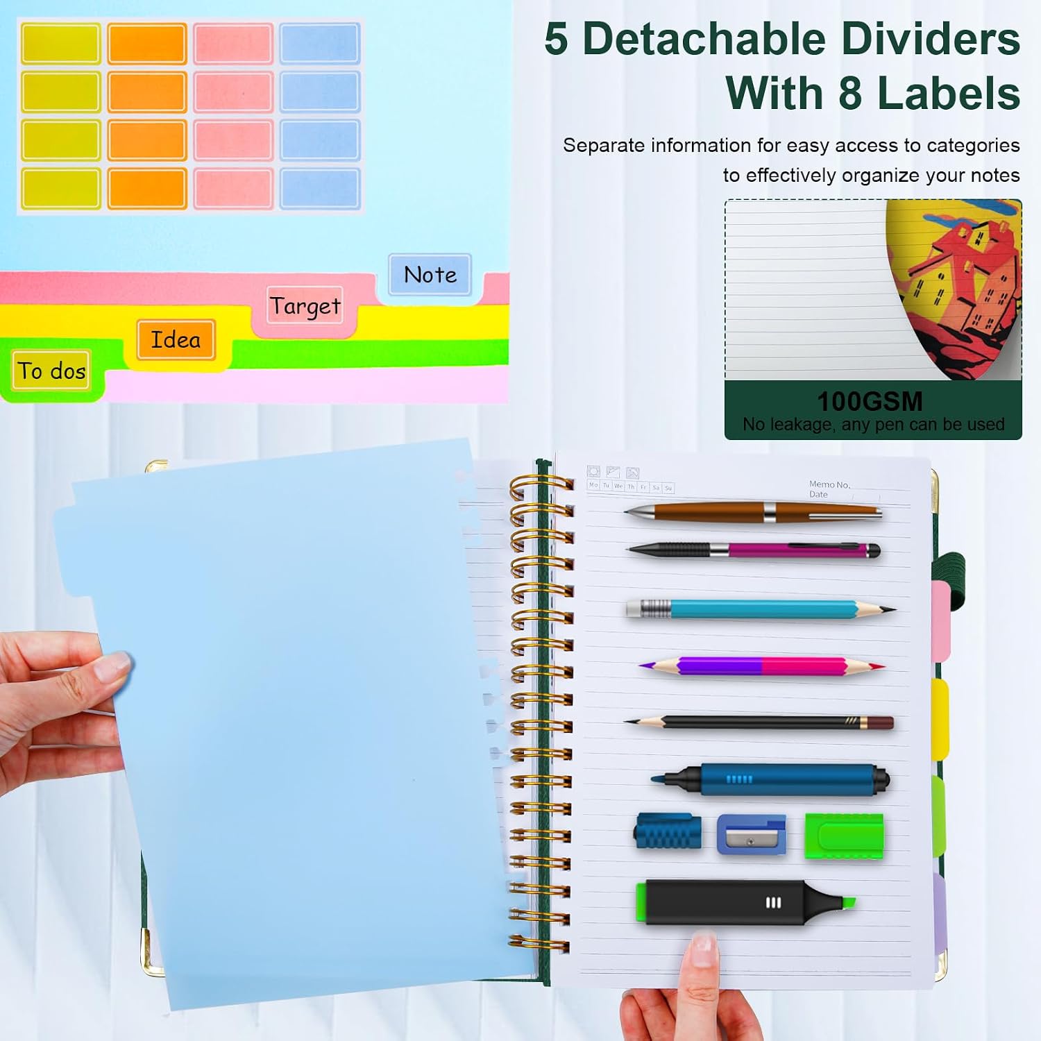 Thumbnail 4 de GDGDSY College Ruled Spiral Notebook, 300 Pages, 6.2 x 8.2 in, Green