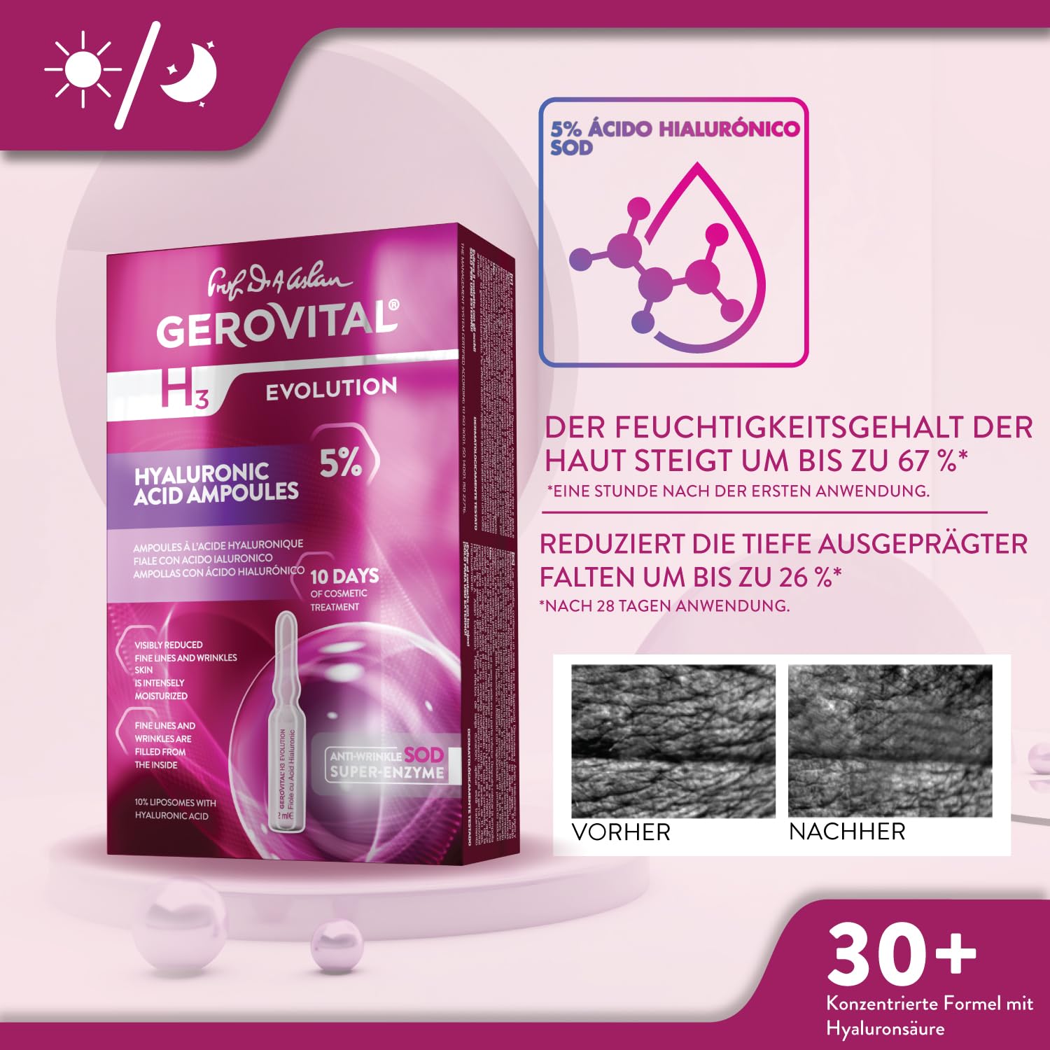 Detalle de GEROVITAL H3 Evolution Ampullen mit 5% Hyaluronsäure – Anti-Aging Serum (10 x 2 ml)