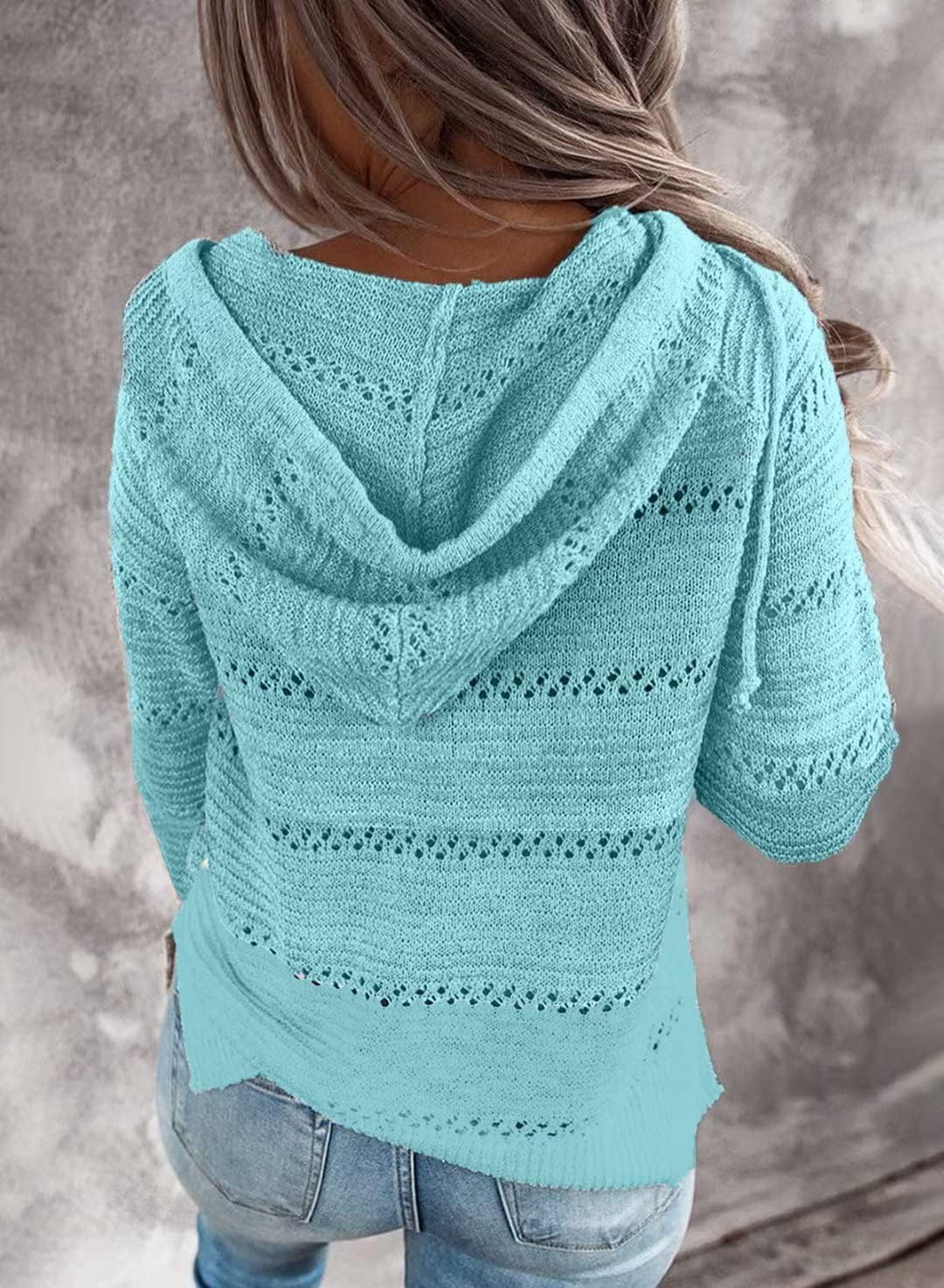 Thumbnail 2 de BLENCOT Color Block Hooded Crochet Sweater
