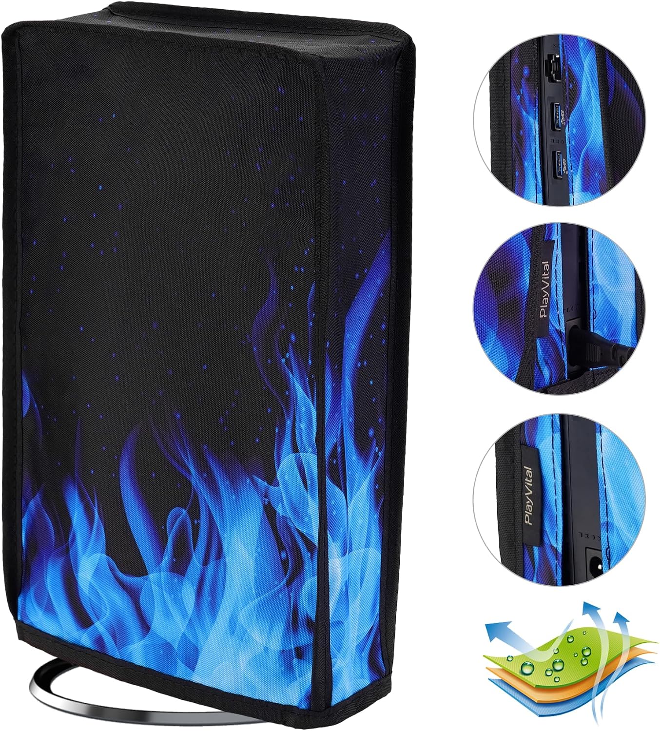 Detalle de Playvital Vertical Dust Cover for PS5 Slim Digital Edition (Blue Flame)