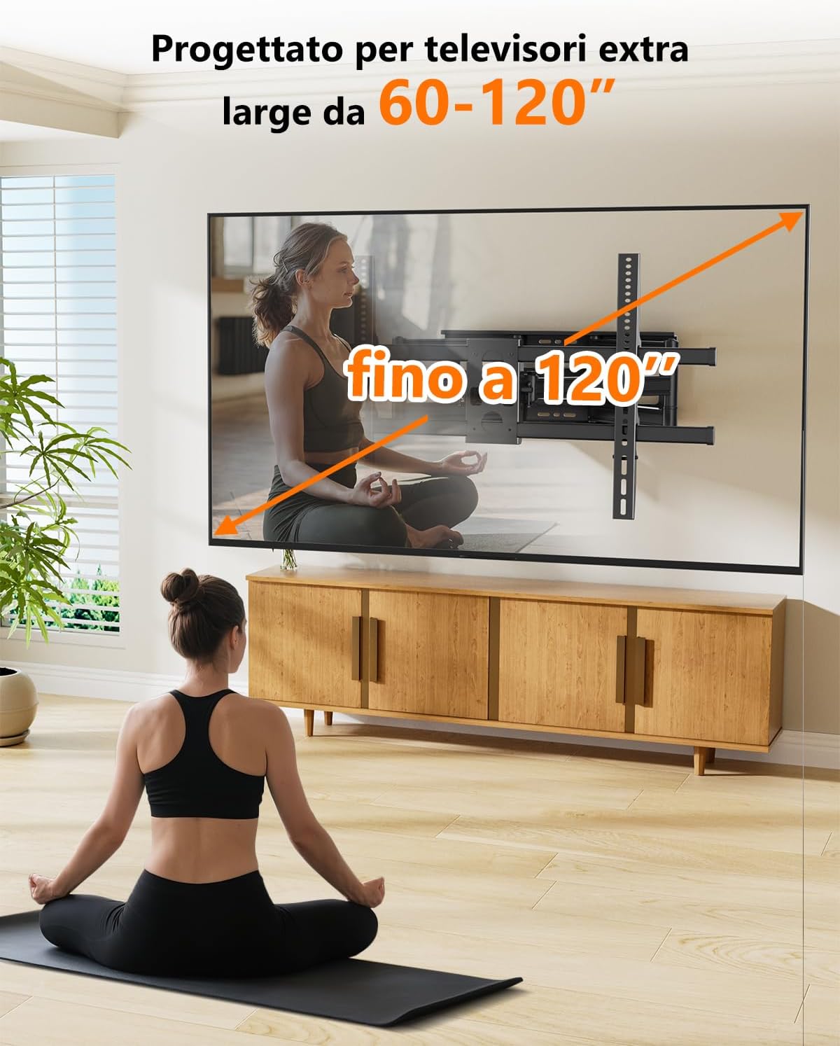 Detalle de WHYFONE Supporto TV Parete da 60–120 pollici con Bracci Doppio Snodo, Estendibile e Inclinabile, VESA 200x100–1000x600mm