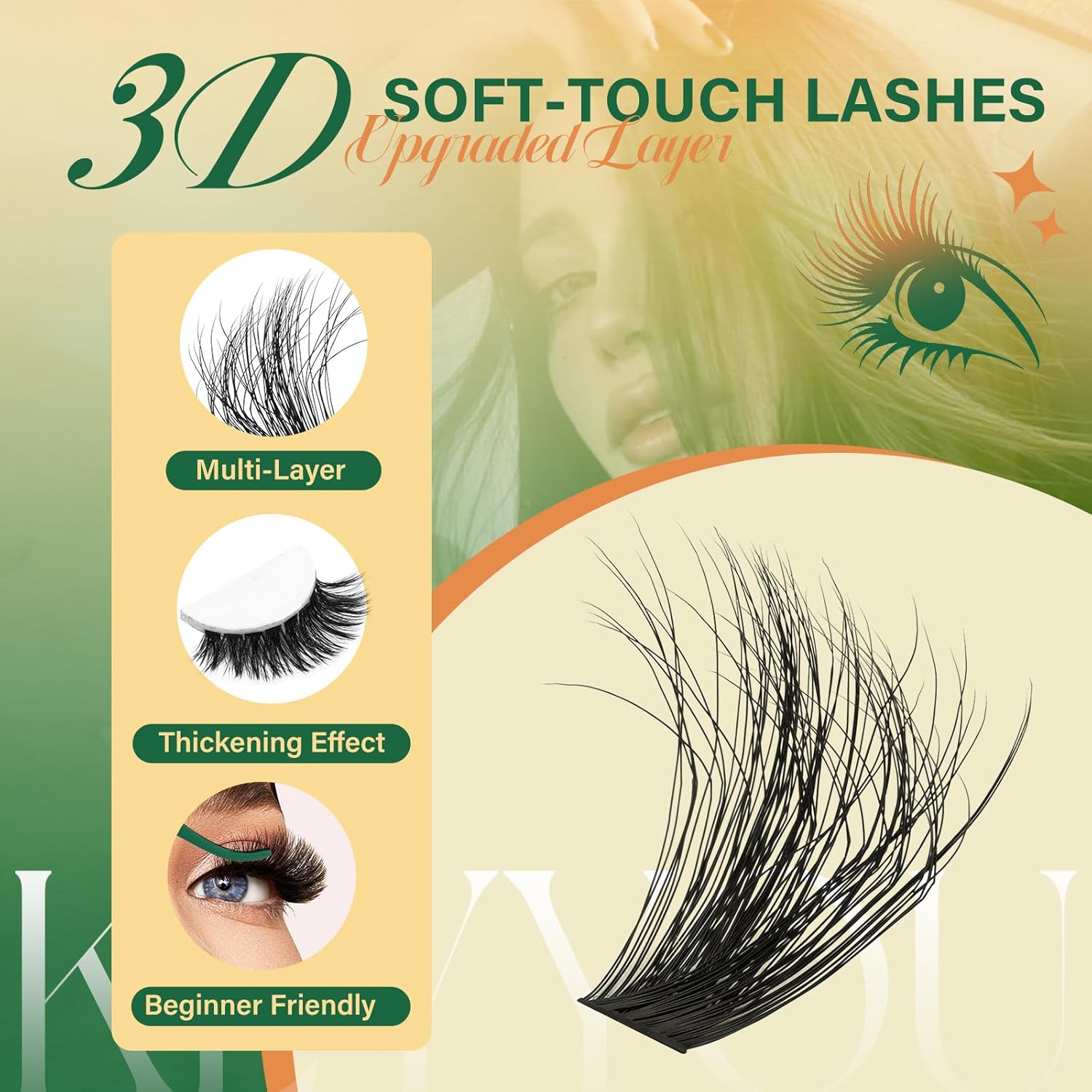Thumbnail 3 de KEYYOU Lash Clusters Kit 80D100D Diy Individual Eyelash Extension Kit (Kit-8-16MIX) with 280 Pcs + Waterproof Lash Bond & Seal Tweezers