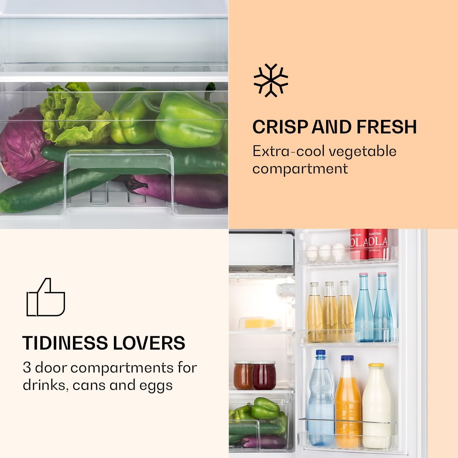 Detalle de Klarstein HEA14-Frost-wh-E Luminance Frost compact fridge-freezer, 91L