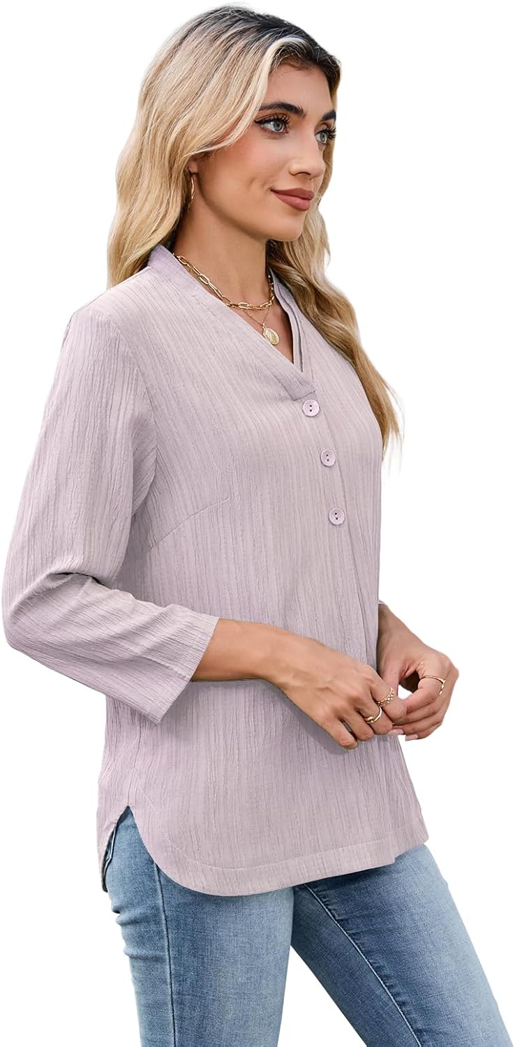 Thumbnail 3 de Damen 3/4-Arm Bluse/V-Ausschnitt Tunika – Sommer Elegant für Business Casual & Freizeit