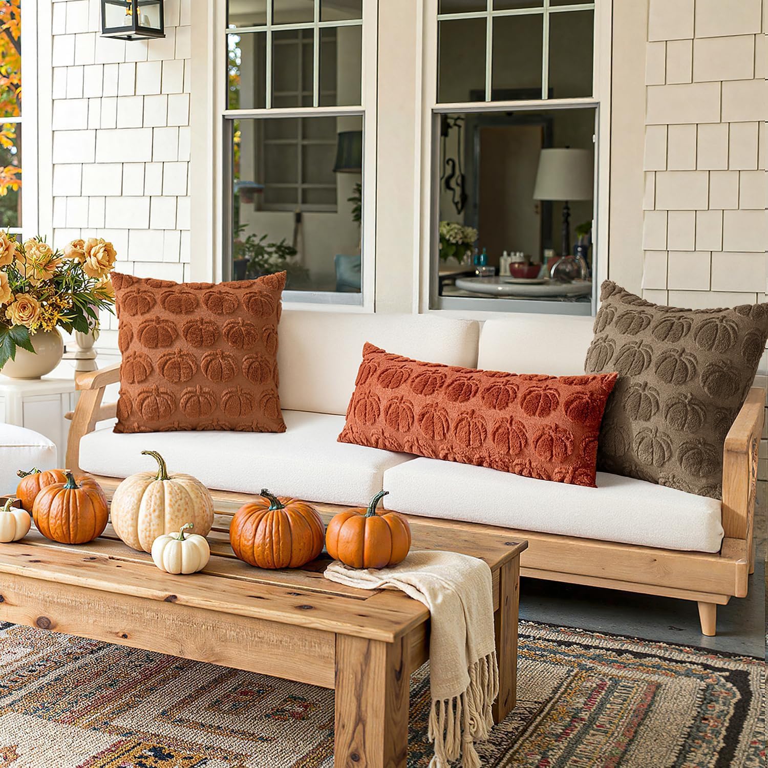Detalle de MIULEE Fall Pumpkin Pillow Covers, 20x20 Coco Brown Faux Fur, Set of 2