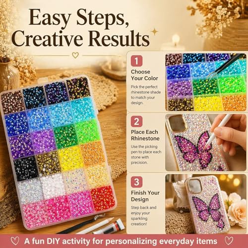 Thumbnail 4 de SwanQueen 24 Colours Bedazzling Kit with Glues, Rhinestone Set for Crafts & Nails