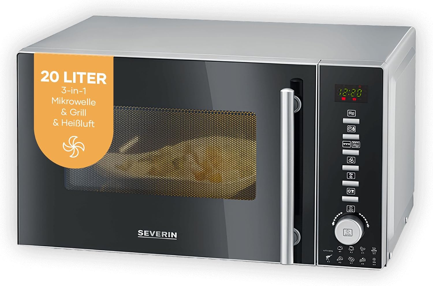 Detalle de SEVERIN MW 7773: 3-in-1 Mikrowelle mit Grill & Heißluft – kompakter Allrounder für knusprige Ergebnisse