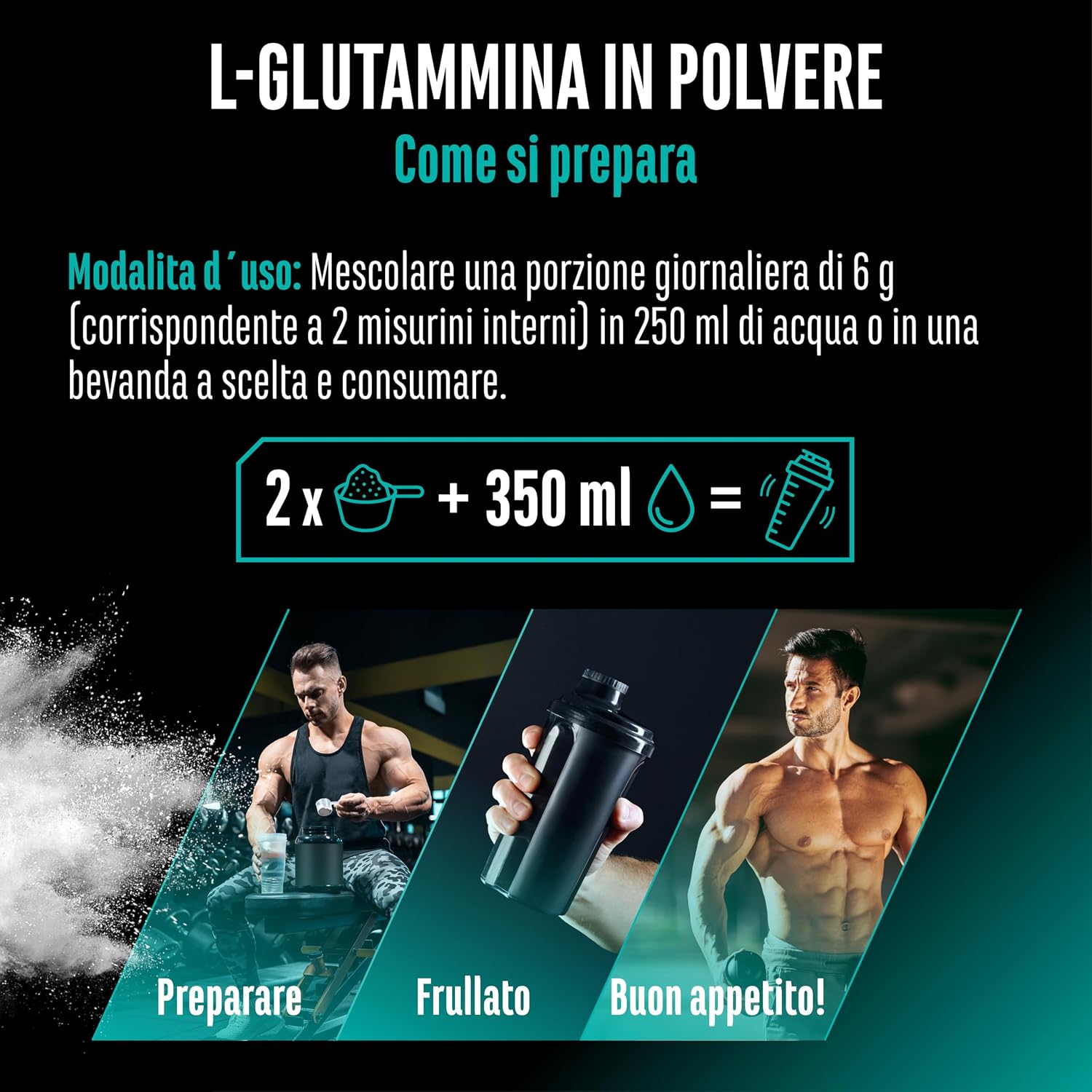 Thumbnail 6 de L-Glutammina in polvere 750 g Premium (100% L-Glutammina micronizzata, senza aromi, vegan)