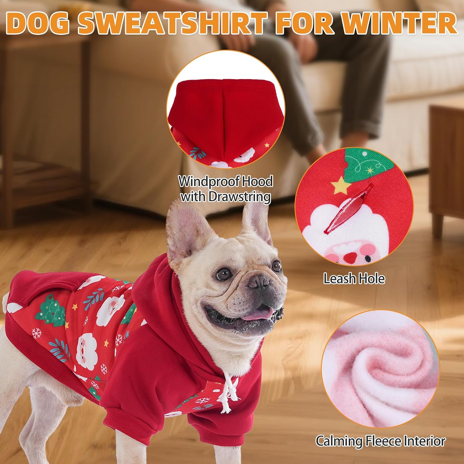 Detalle de KOOLTAIL BJSJ122_SDL Christmas Dog Hoodie, Large Red Holiday Sweatshirt