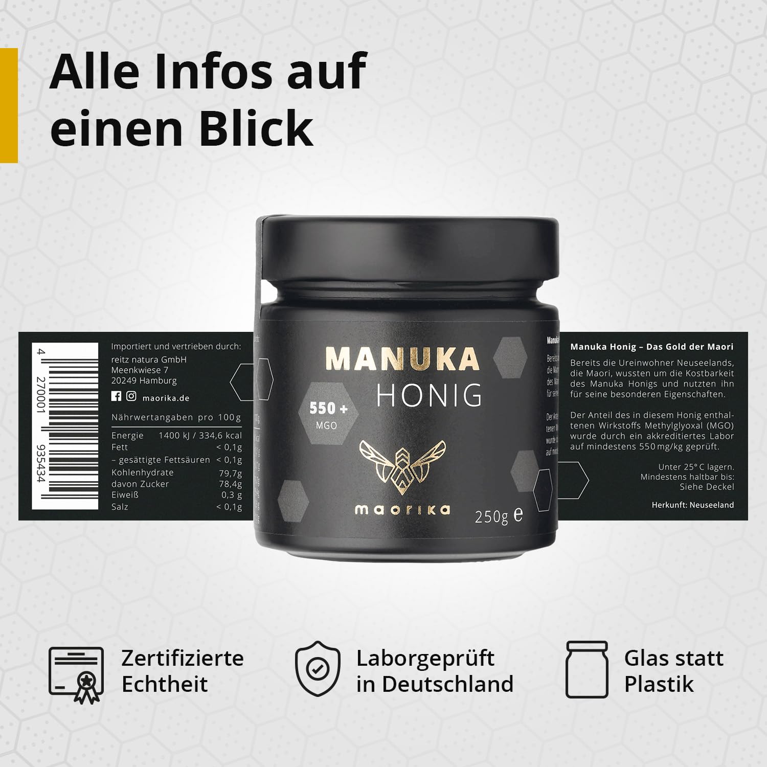 Thumbnail 5 de Maorika Manuka Honig 550+ MGO, 250 g im Glas – laborgeprüft, aus Neuseeland