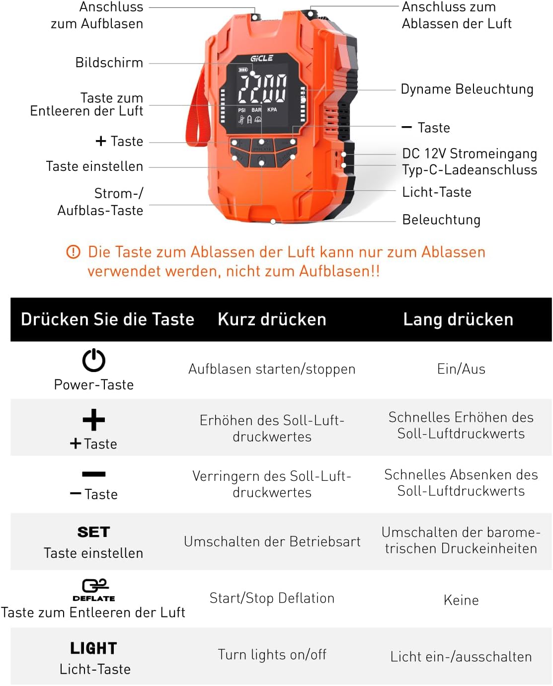 Thumbnail 1 de GICLE Sup Pumpe Elektrisch 22 PSI – Akku, USB-C und 12V Autobetrieb für SUP, Kajak und Wassersport